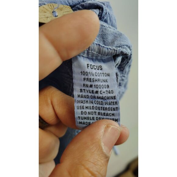 Focus Casual Life Small Women's Blue Floral Embroidery Pink Button Long Sleeve - Picture 5 of 10